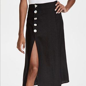 NWT Reformation Mott Black Linen Skirt Side Slit size 10 large summer breezy